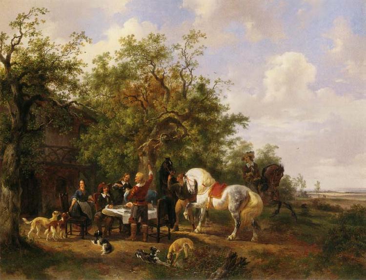 Wouterus Verschuur Compagny with horses and dogs at an inn oil painting image